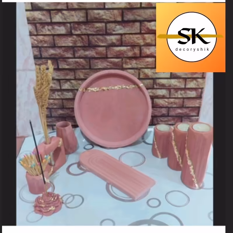 ست هدیه 12تیکه اکسسوری طلا کوب کاری  رنگ صورتی