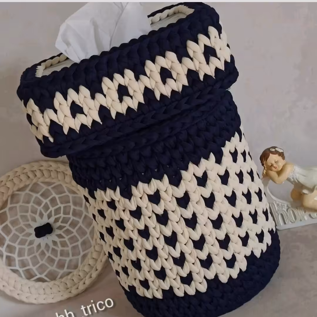 ست جا دستمال کاغدی و سطل زباله تریکویی کد04