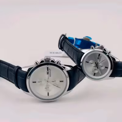 ساعت ست امپاور زنانه و مردانه بند چرم مشکی صفحه خلوت سفید