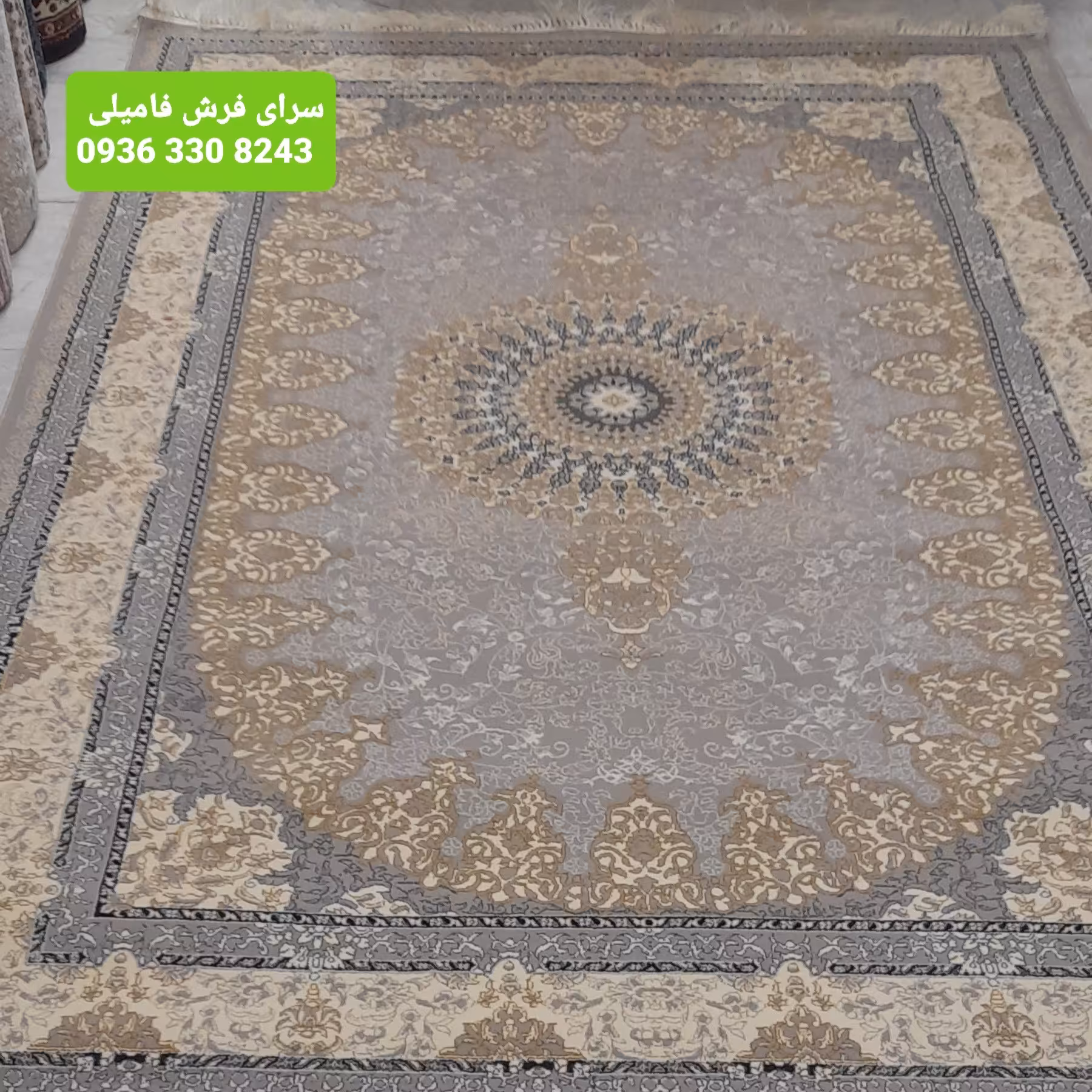 فرش ماشینی4متری700شانه تراکم2100طرح عتیق رنگ فیلی طلاکوب