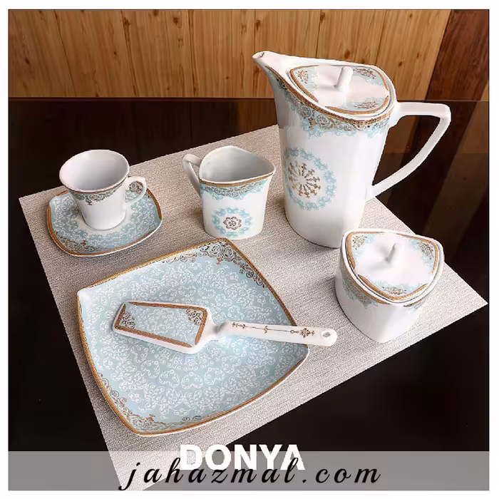 سرویس چینی پردیس طرح دنیا فیروزه ای 105 پارچه کد 190i