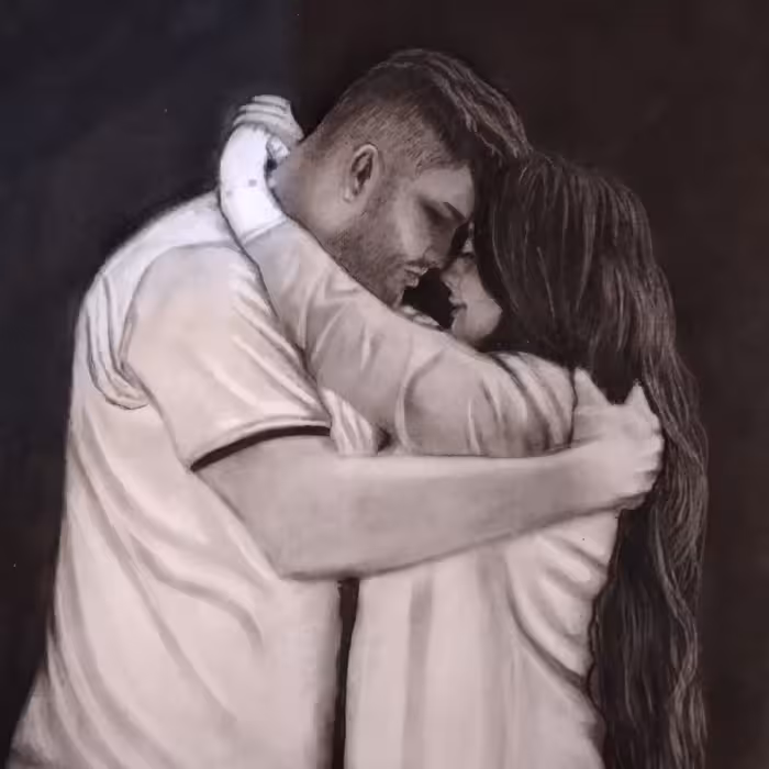 نقاشی چهره  دو نفره سیاه قلم سایز  a3