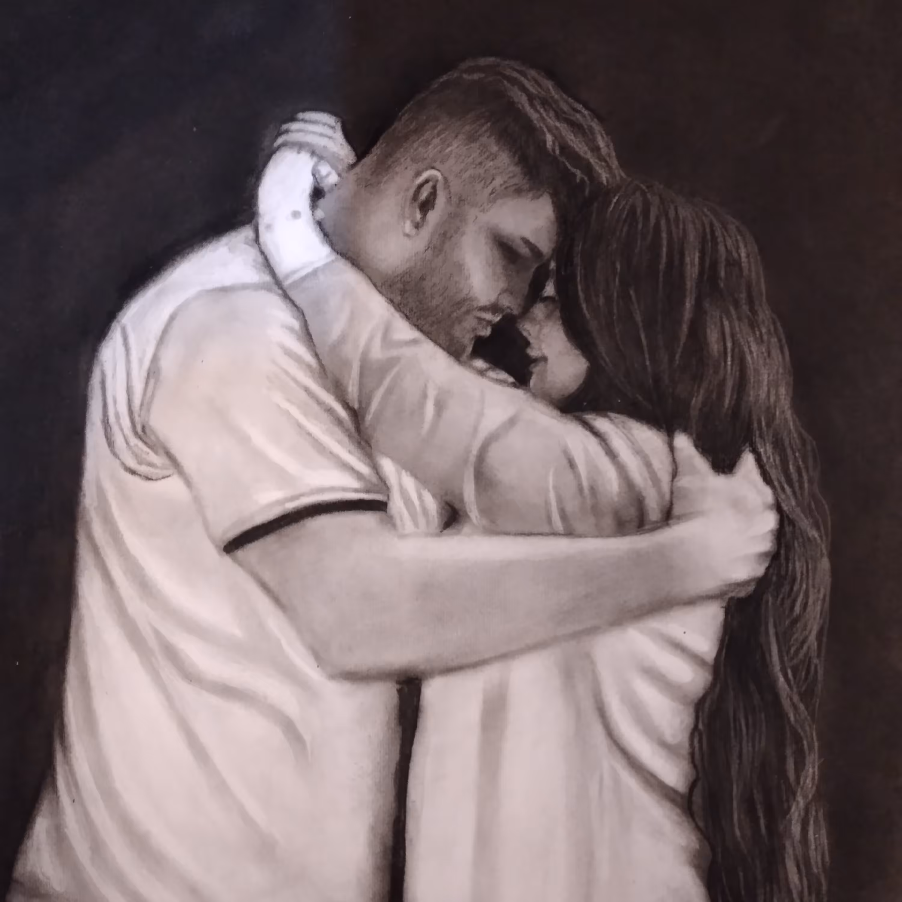 نقاشی چهره  دو نفره سیاه قلم سایز  a3