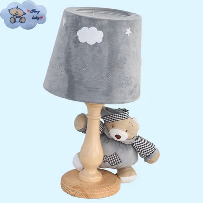 آباژور  کودک مدل خرس-دکوری تزیینی-پارچه روی آباژور و عروسک بدون پرز و الکتریسیته ساکن-صادراتی-رنگ طوسی.