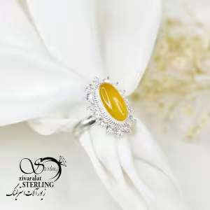 انگشتر نقره زنانه با سنگ عقیق زرد (شرف الشمس) کد 6393