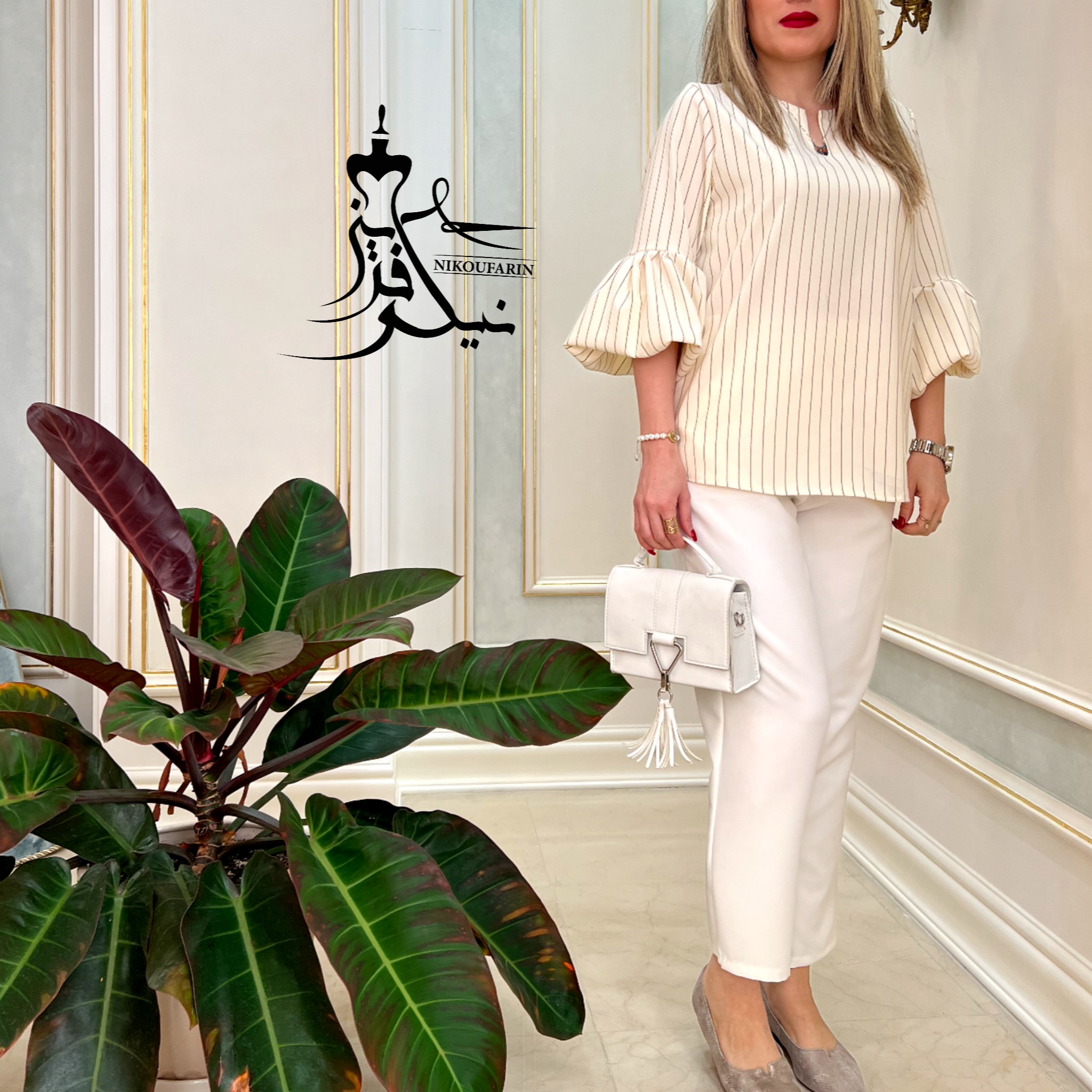شومیز زنانه راه راه کرپ اسکاچی