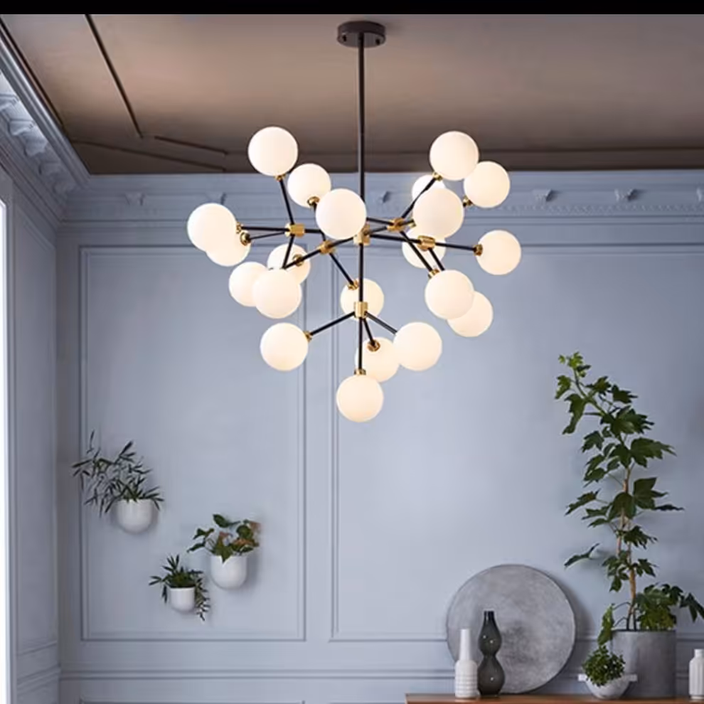 لوستر  حبابی 20 شعله رنگ طلایی آبکاری و مشکی مات 