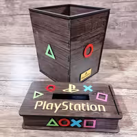 ست قاب دستمال و سطل زباله چوبی طرح پلی استیشن مدل ML410