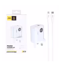 شارژر دیواری جی بی کیو 20 وات مدل HC-LP20 با کابل شارژ آیفون (دو پورت)