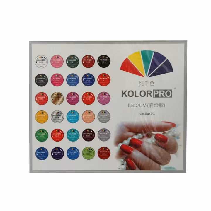 لاک ژل یووی کاسه ای کالر پرو Kolor Pro UVLED لاکژل کاسه ای 30 عددی کالرپرو مناسب کاشت ناخن لاک دیزاین ناخن طراحی کاشناخن