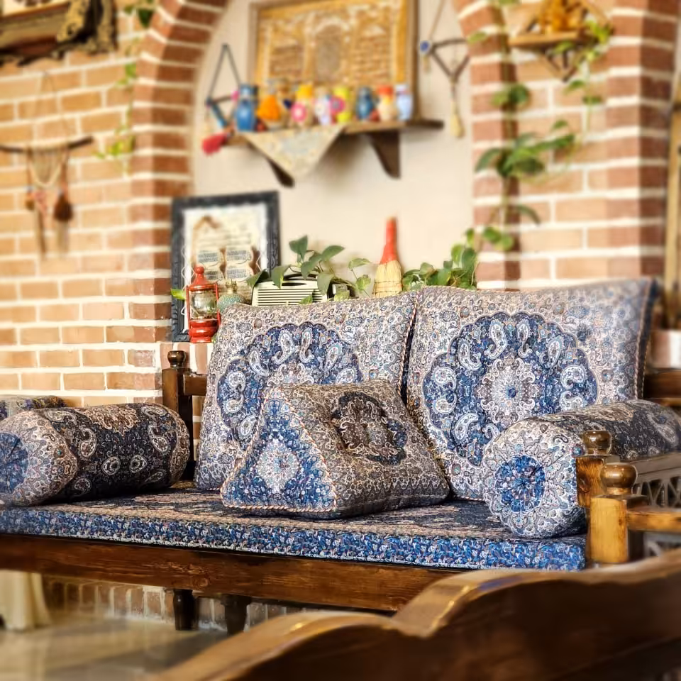 ست 6 تکه پشتی سنتی ترمه طرح سالار رنگ سرمه ای 