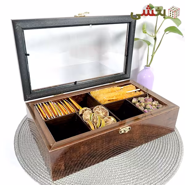 جعبه تی بگ چوبی 6 خانه