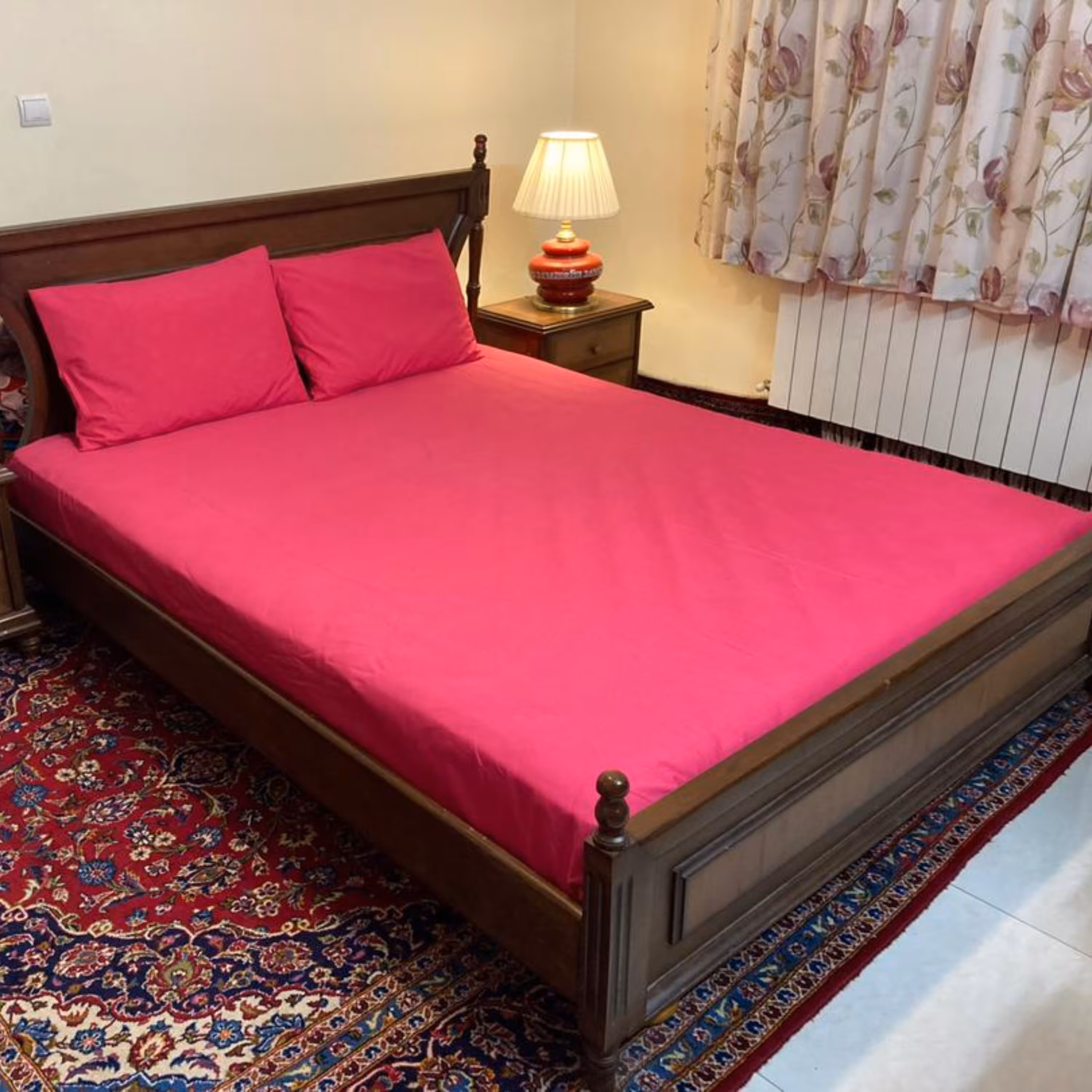 کاور کشدار تترون ساده دونفره عرض180 (رنگ صورتی سیر)