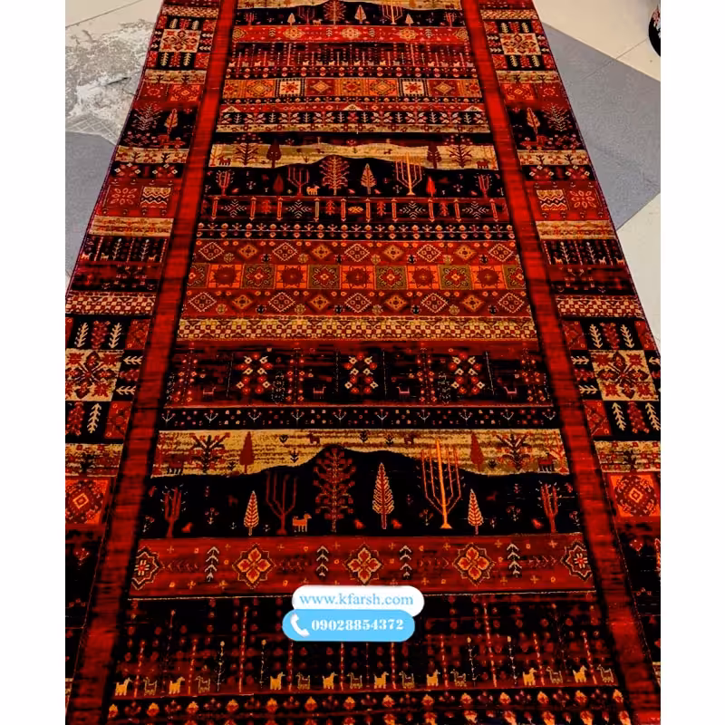فرش کناره متری 700شانه طرح بلوچ قرمز