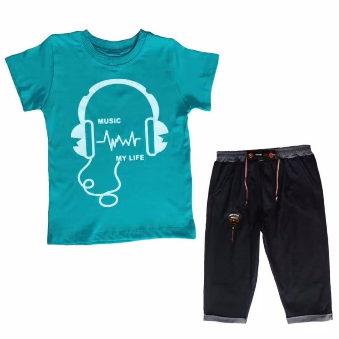 ست تی شرت و شلوارک پسرانه مدل هدفون کد 145