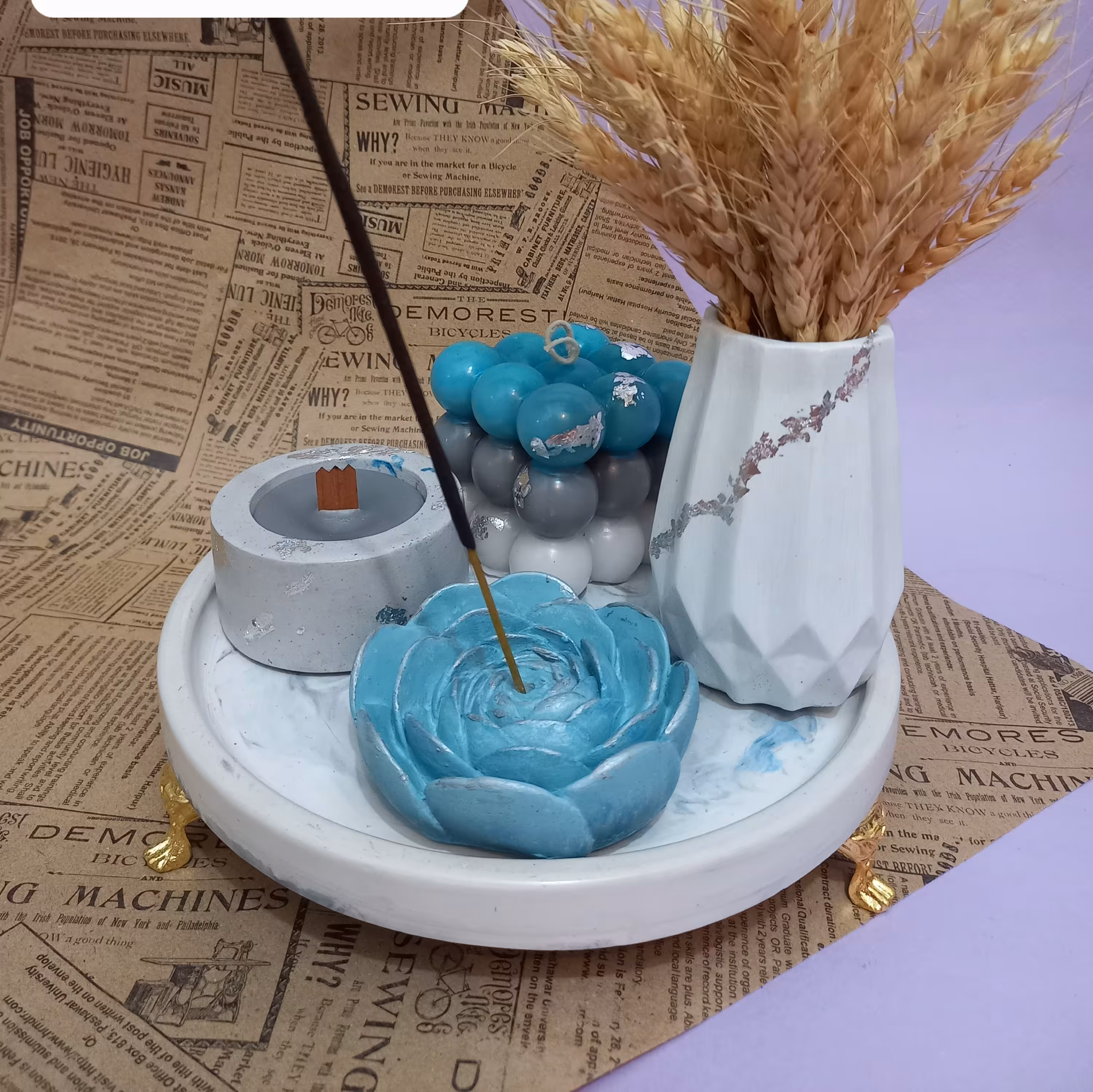 ست جاعودی و جاشمعی وگلدان وشمع روبیک وسینی گرد