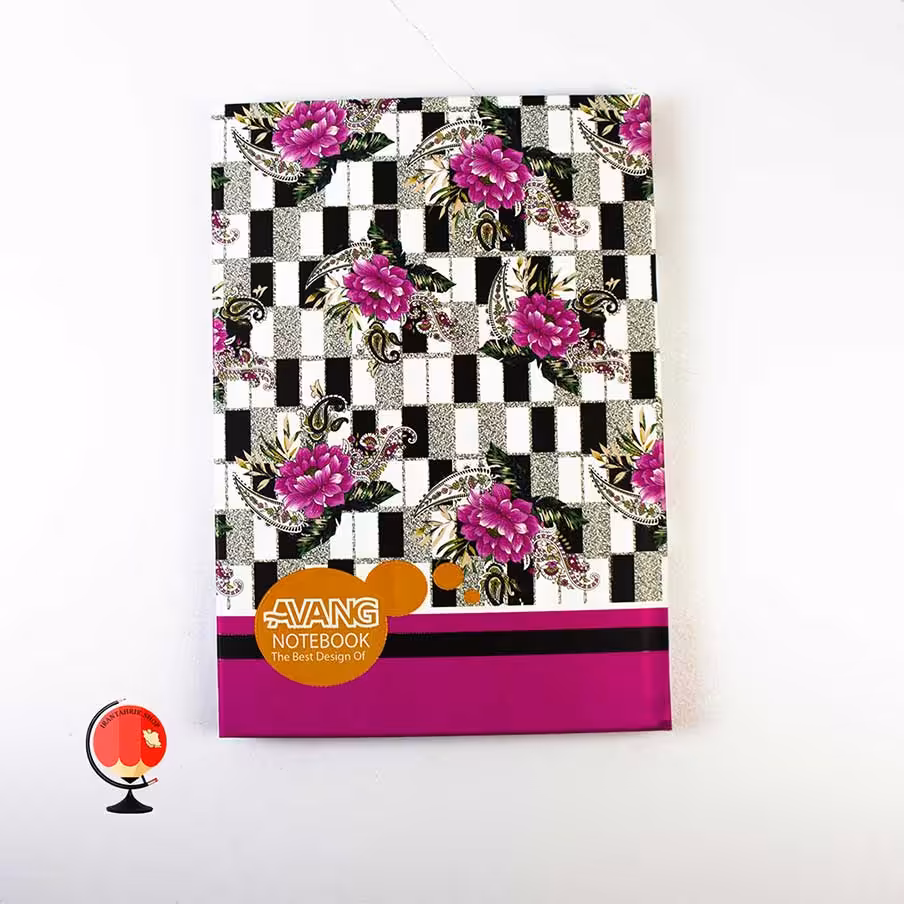 دفتر مشق 100 برگ دوختی طرح گل صورتی جلد سخت برند آونگ