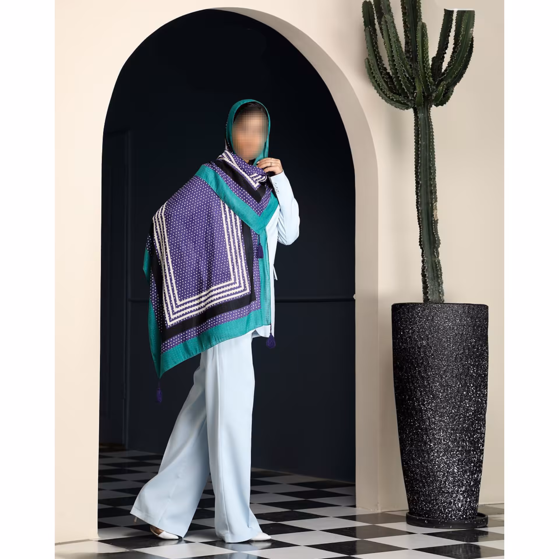 شال نخی سوزنی مدل خال خال ترک خنک و سبک ارسال رایگان