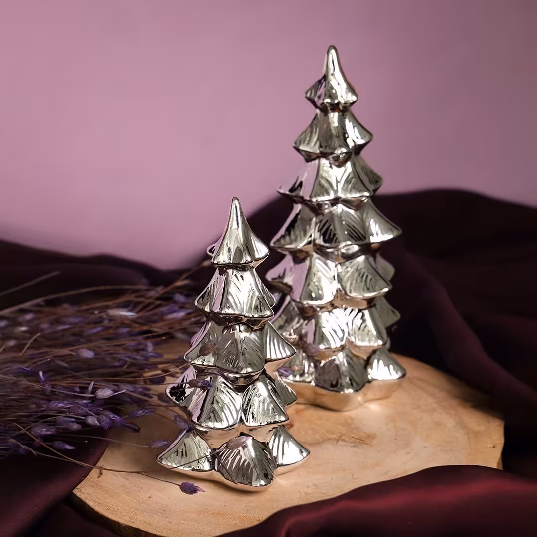 دکوری کاج نقره‌ای ست 2 تایی