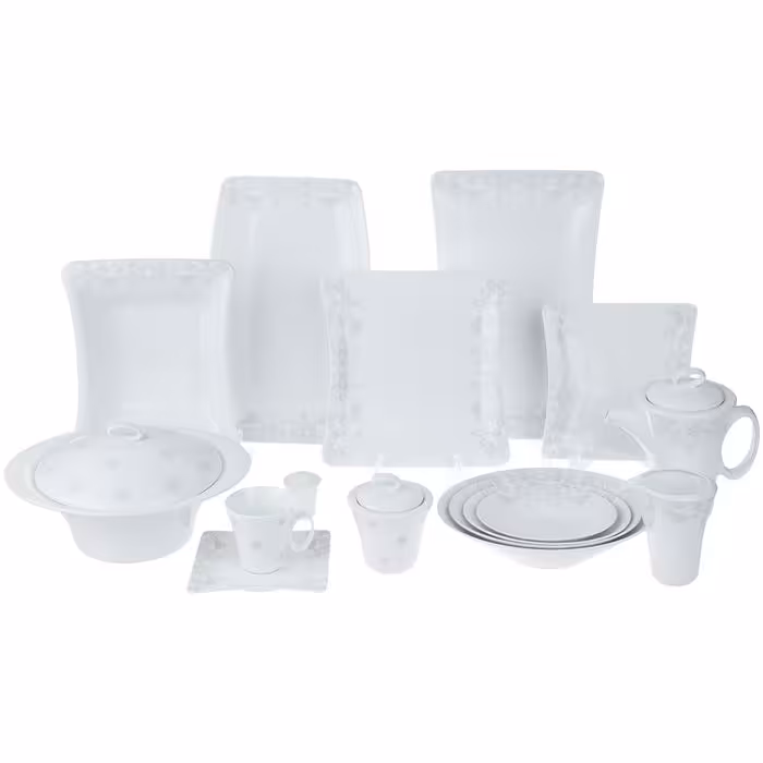 سرویس غذاخوری 97 پارچه چینی زرین ایران سری وینچی مدل حریر درجه یک