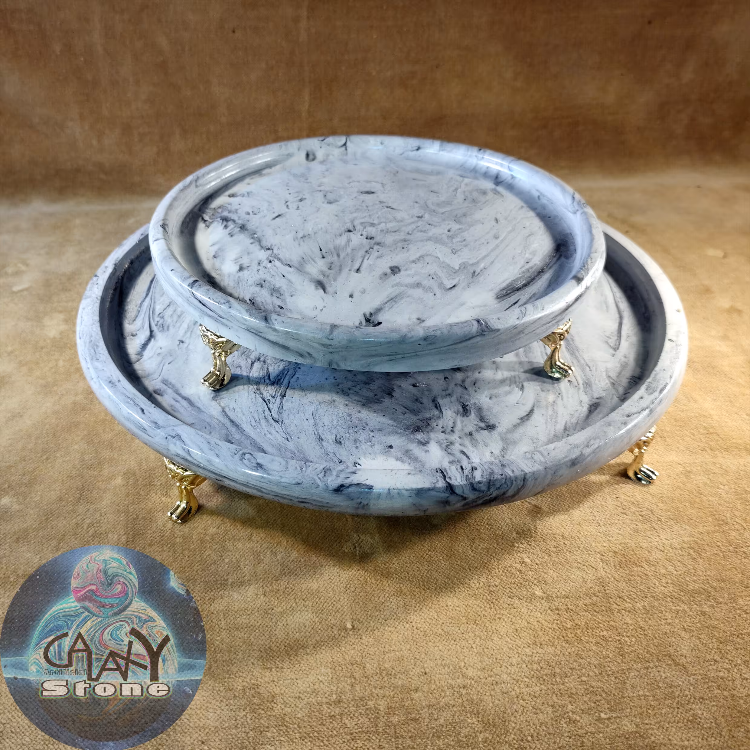 ست 2 تکه سینی پایه دار از جنس متا رگه دار (طرح سنگ)