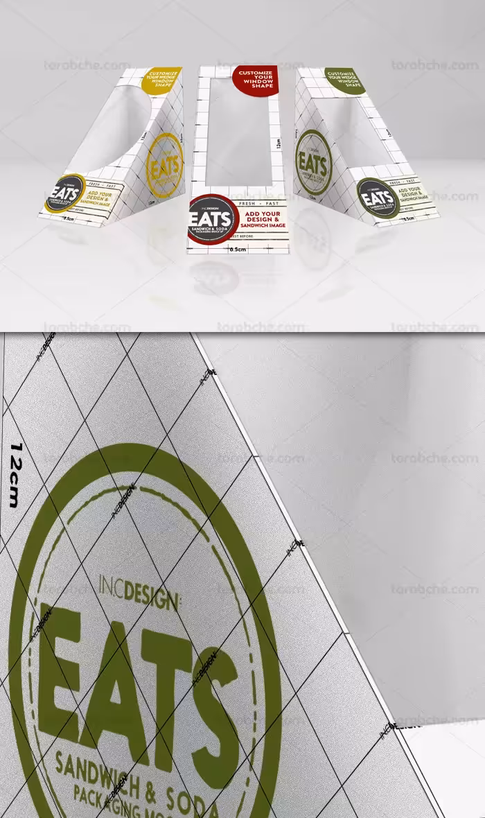 طرح لایه باز موکاپ بسته بندی ساندویچ مثلثی | گرافیک با طعم تربچه
