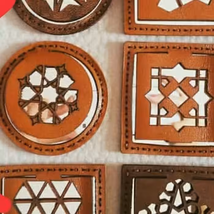 آینه جیبی چرم دوزی ایران بانو و ایران چرم