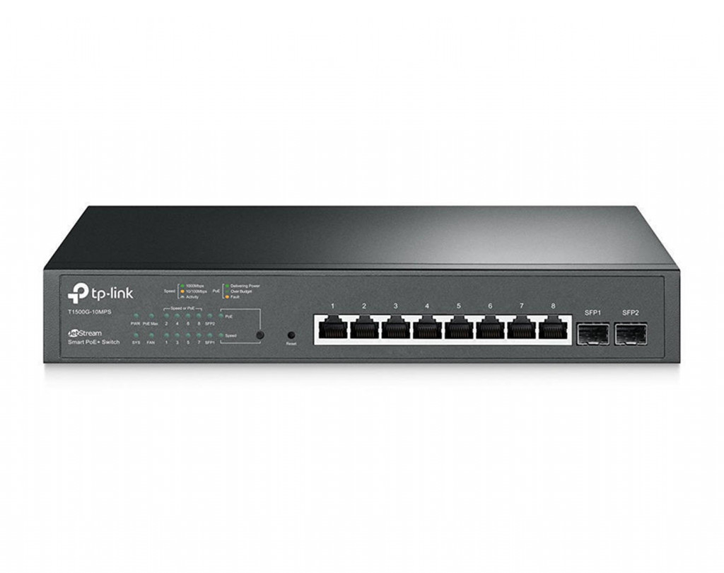 قیمت و خرید سوییچ شبکه 8 پورت  PoE با 2 پورت SFP تی پی لینک مدل T1500G-10MPS | نت ران