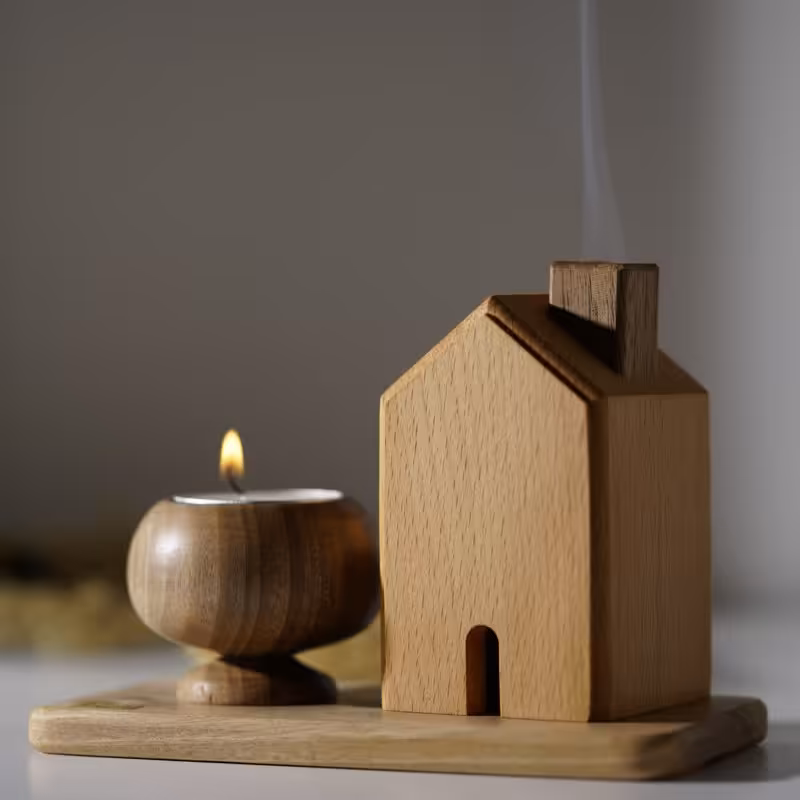 ست جاعودی کلبه و جاشمعی و سینی مدل السا چوب راش 