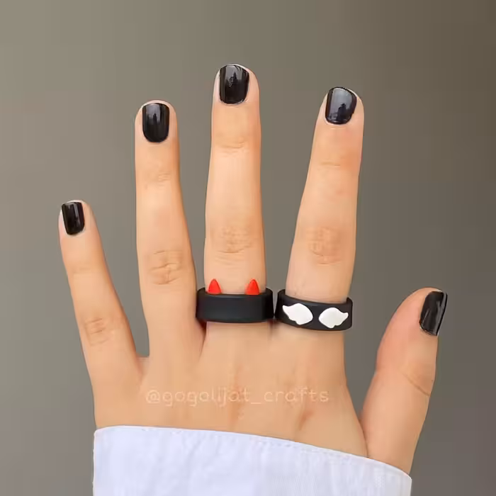 ست دوعدد چانکی جذاب و خاص شیطان و فرشته با بک گراند مشکی،ست دوستی، ست کاپل