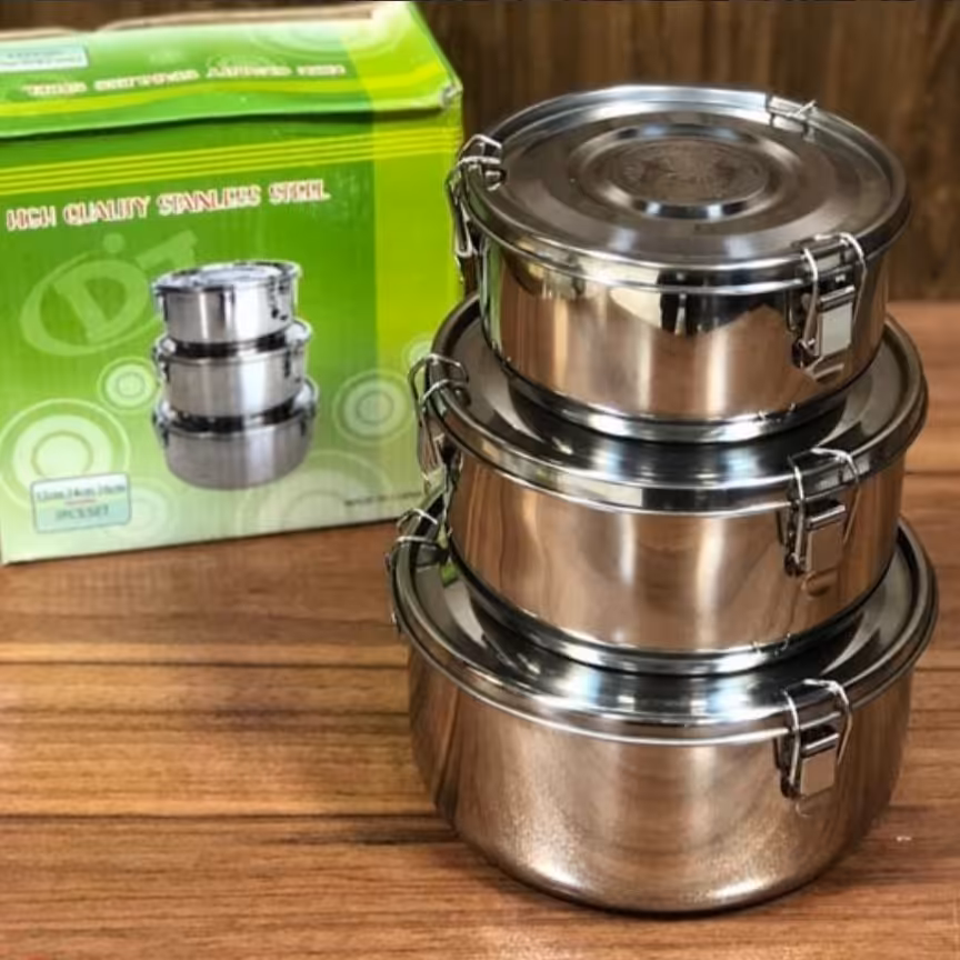 ظرف غذا 3عددی استیل   درب  قفل دار