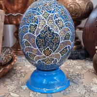 تخم شترمرغ طرح تذهیب گل عباسی ابی (پس کرایه)