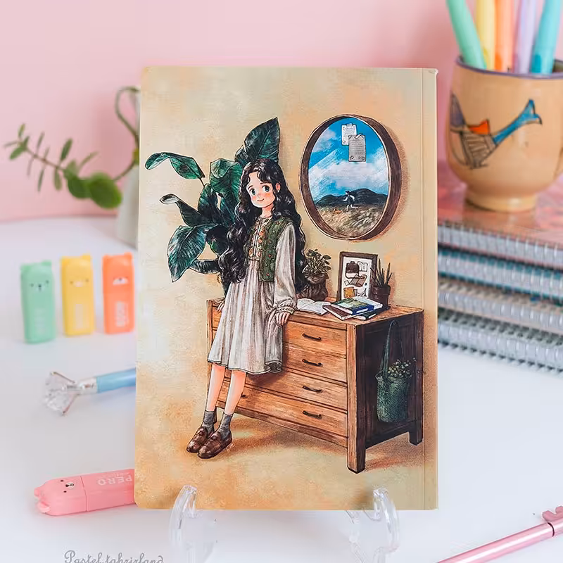 دفتر  خط دار ته چسب 50 برگ سویل رنگ کاغذ کرم جلد مقوایی با طرح های بسیار زیبا