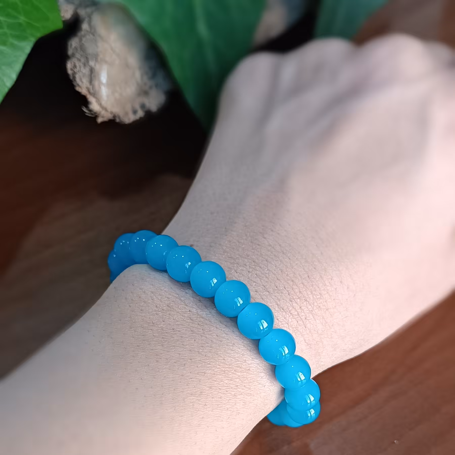 دستبند سنگ آکوامارین آبی  با کیفیت عالی و گره کشویی قابل تبدیل به بند کشی