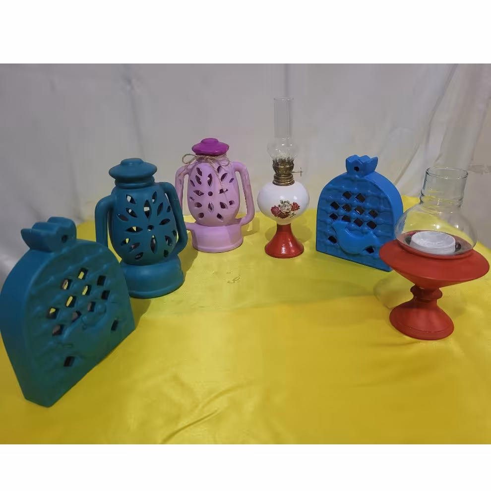 فانوس سفالی  ( مشبک. شیشه دار و مرغ آمین دار) مناسب سفره هفت سین یا شب یلدا