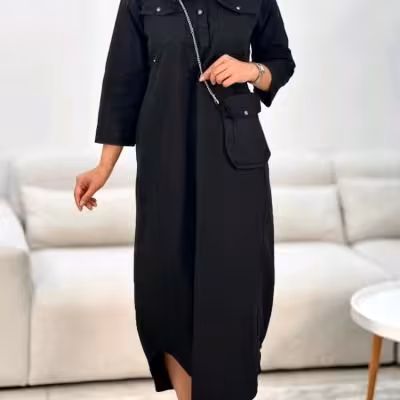 ست پیراهن و کیف کتان کاغذی