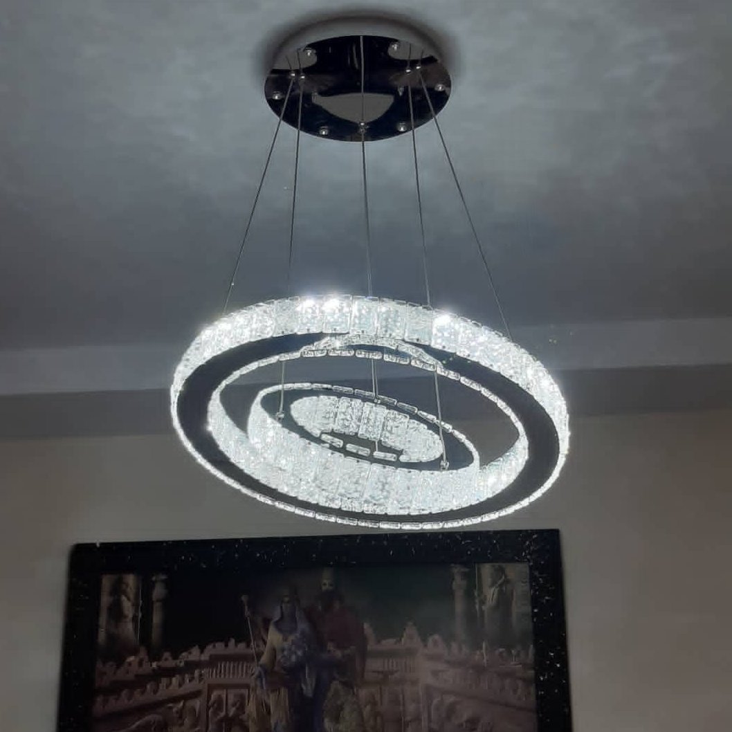 لوستر آویز کریستالی مدرن سایز 50.30 استیل نقره ای (پس کرایه )