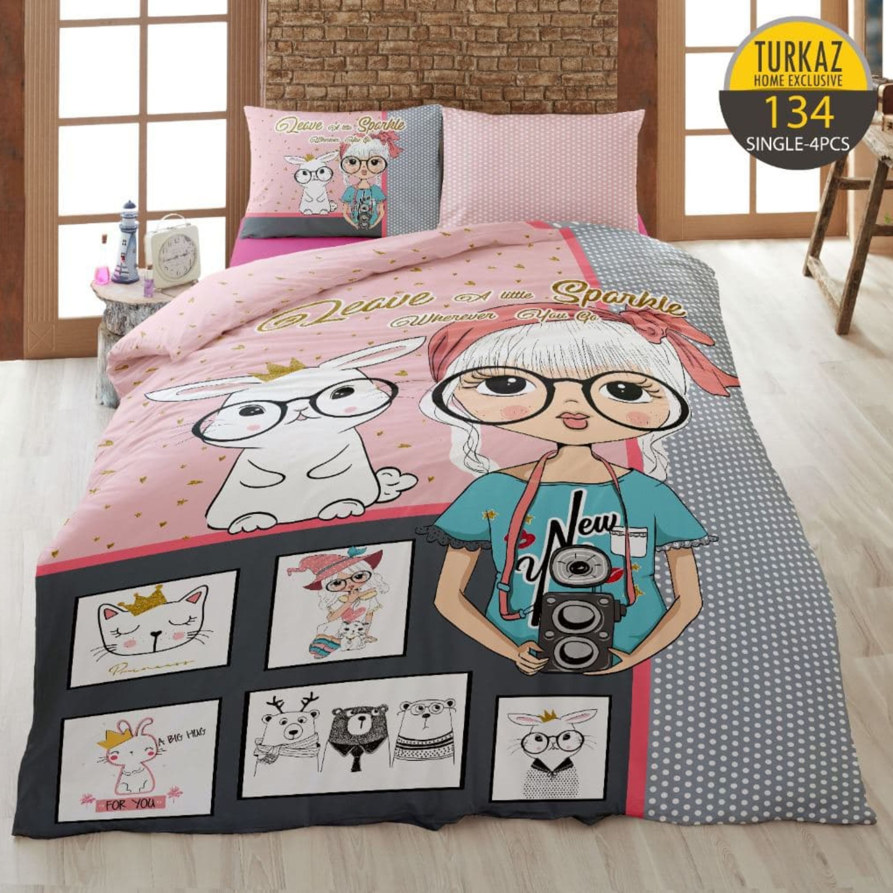 سرویس لحاف روتختی 1 نفره چاپی تنسل برند ترکاز(Turkaz) کد 134