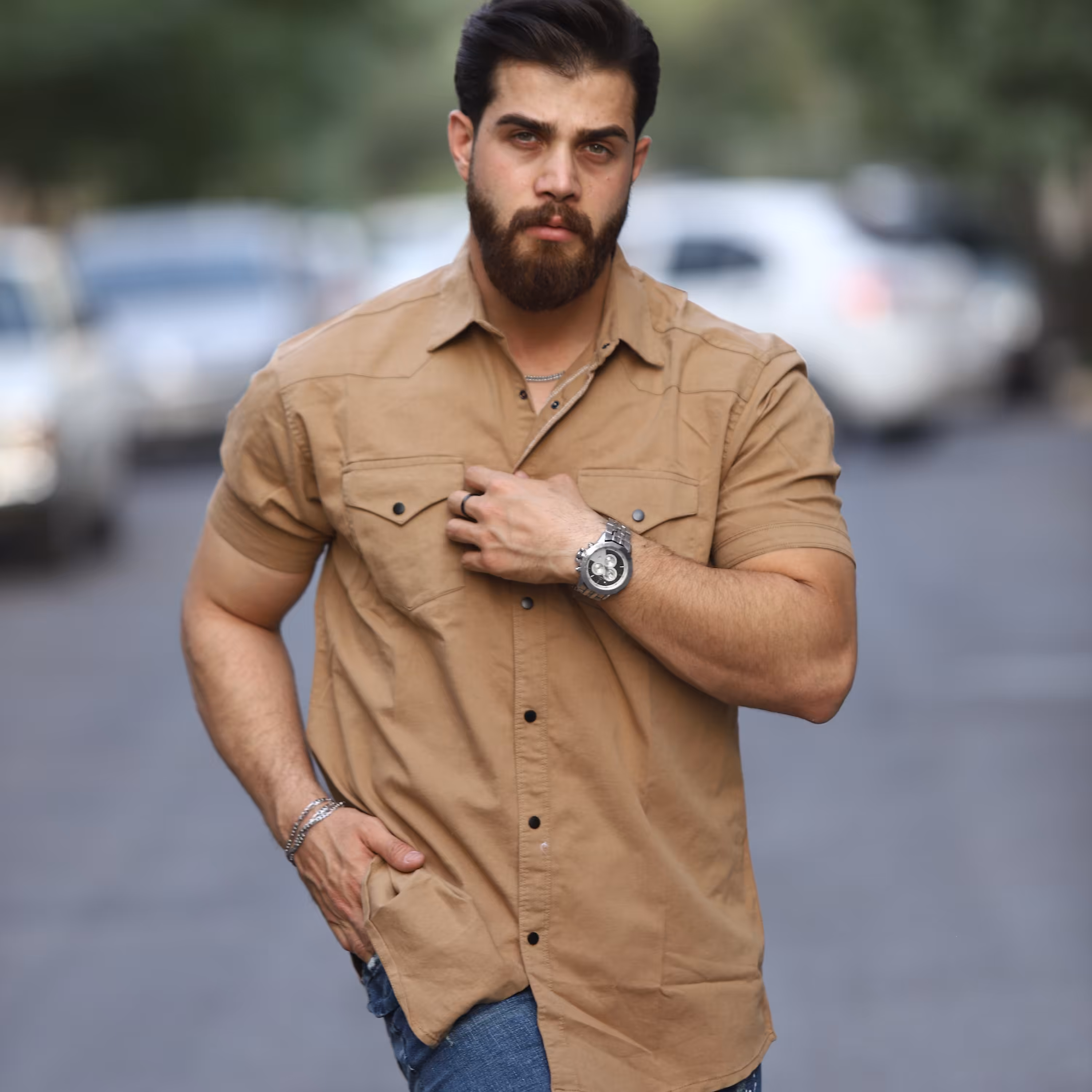 پیراهن آستین کوتاه مردانه (کتان)