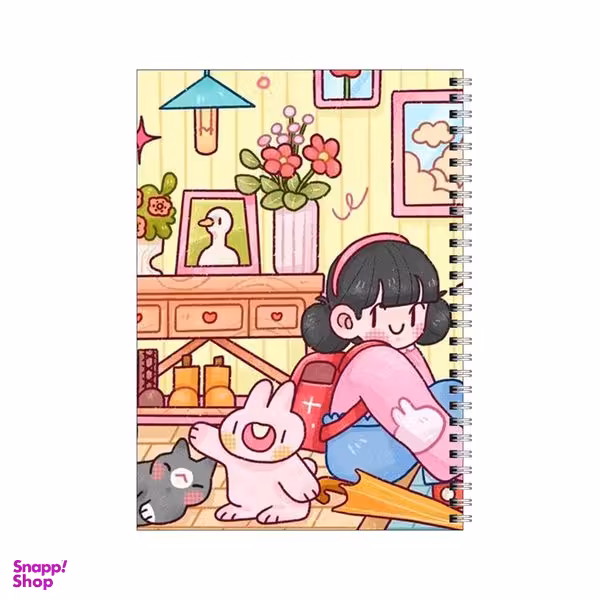 دفتر مشق 50 برگ بامبیلیپ طرح اتاق دختر مدرسه ای با گربه و خرگوش کد 9817183