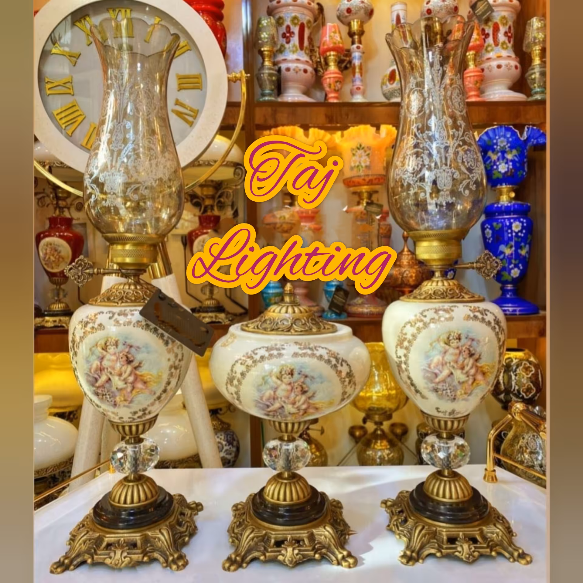 آباژور چراغ رومیزی و کاپ رومیزی طرح فرشته ست سه تیکه کامل (پس کرایه)