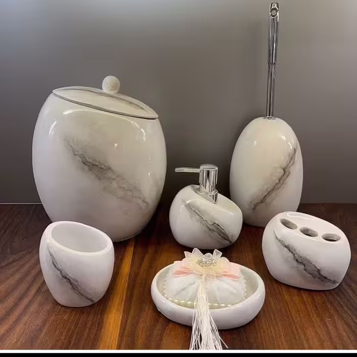 ست سرویس بهداشتی ساتا آذین ست/ رنگ سفید طرح سنگ / سبک مدرن / جنس رزین درجه با ضمانت آذین ست 