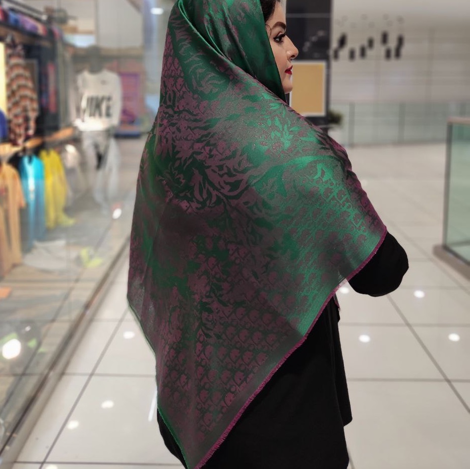 روسری نخ ابریشم ژاکارد دو رو لمه دار ریشه پرزی کیفیت بی نظیر