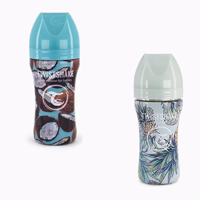 شیشه شیر استیل 330 میل طرح میوه تویست شیک Twistshake