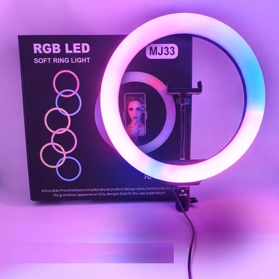 رینگ لایت رنگی سایز RBG 33 ریموت دار همراه با پایه ارسال رایگان