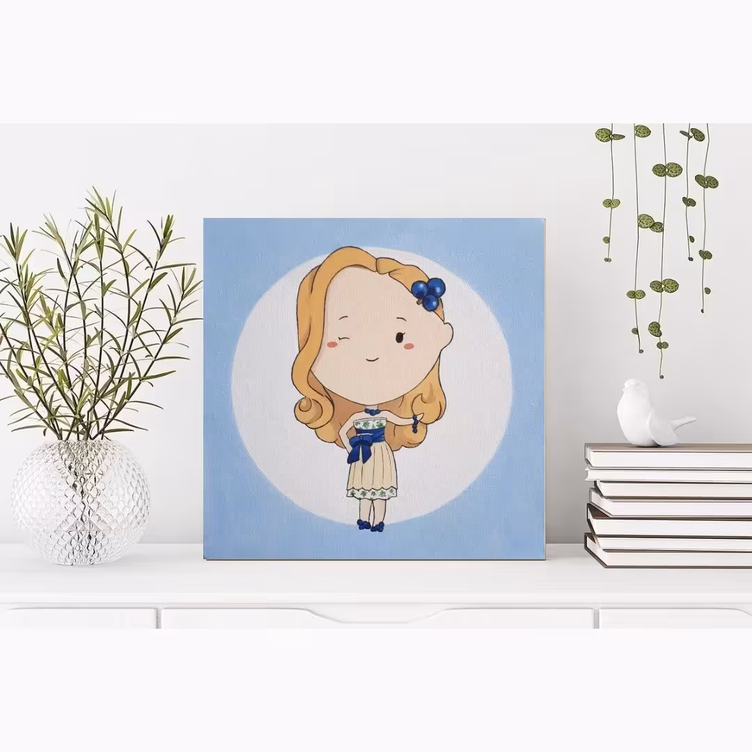 تابلو نقاشی رنگ روغن خانم مافین بلوبری  ابعاد 20× 20