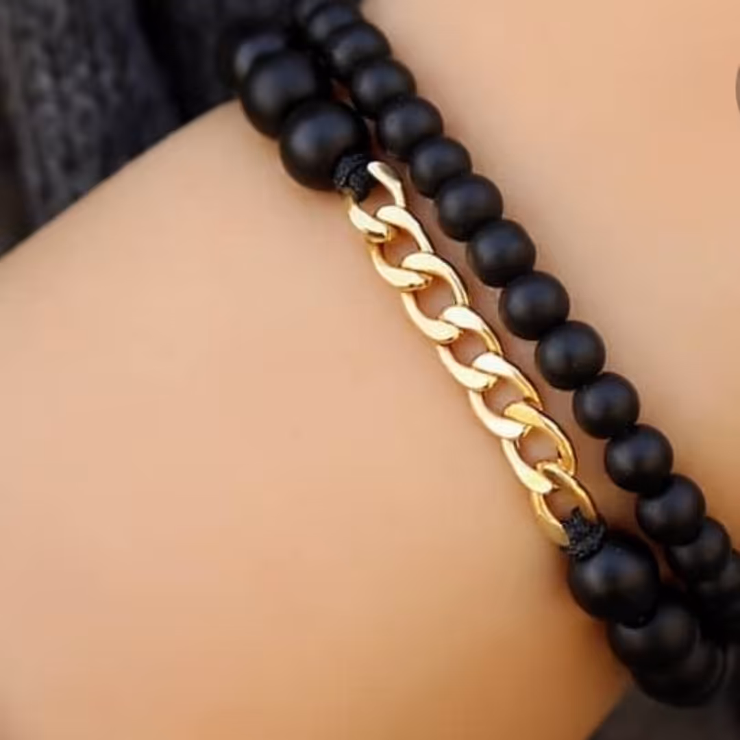 دستبند دو ردیفه اونیکس و زنجیر کارتیر