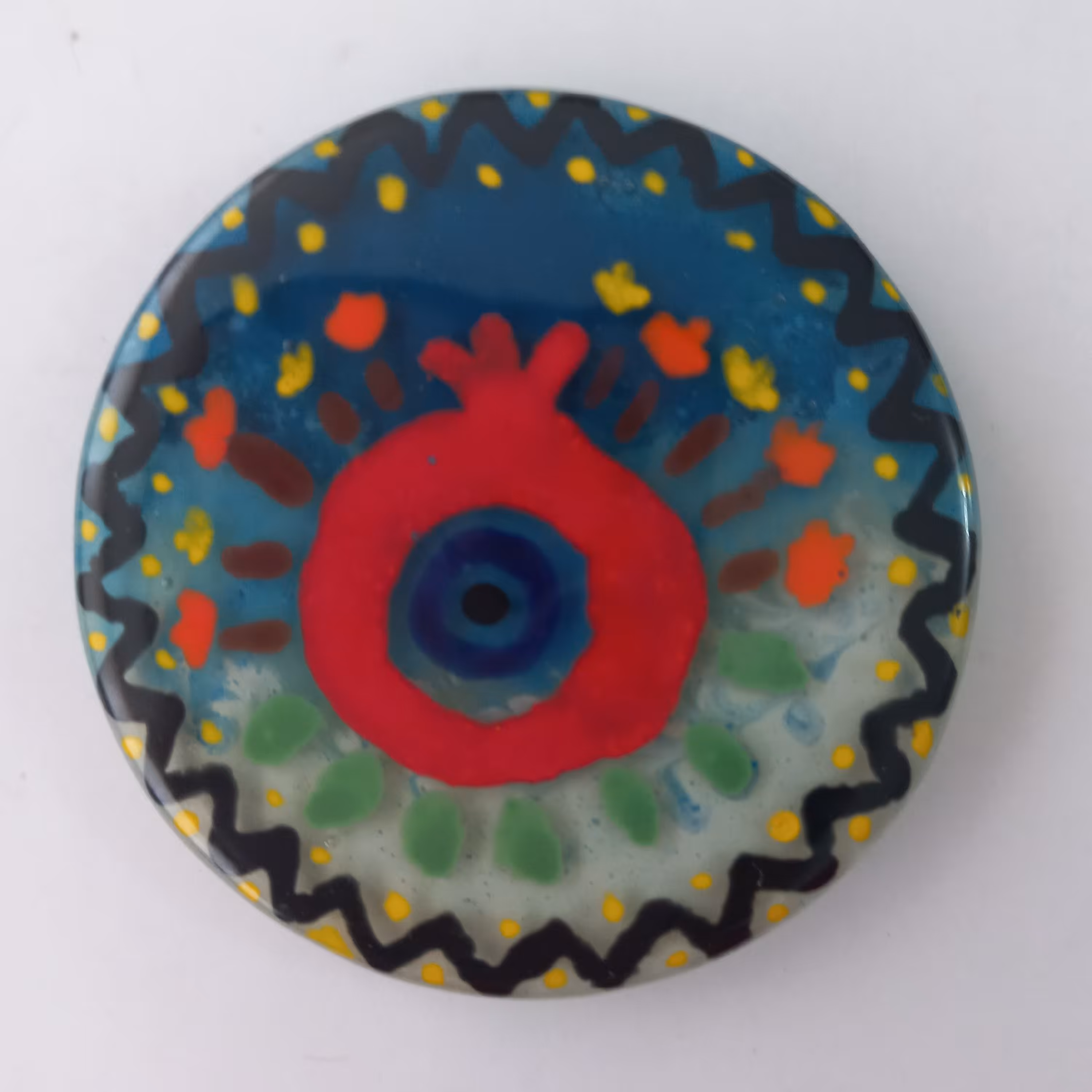 مگنت دستساز شیشه ای انار سنتی زمینه آبی از مجموعه طبیعت زیبا