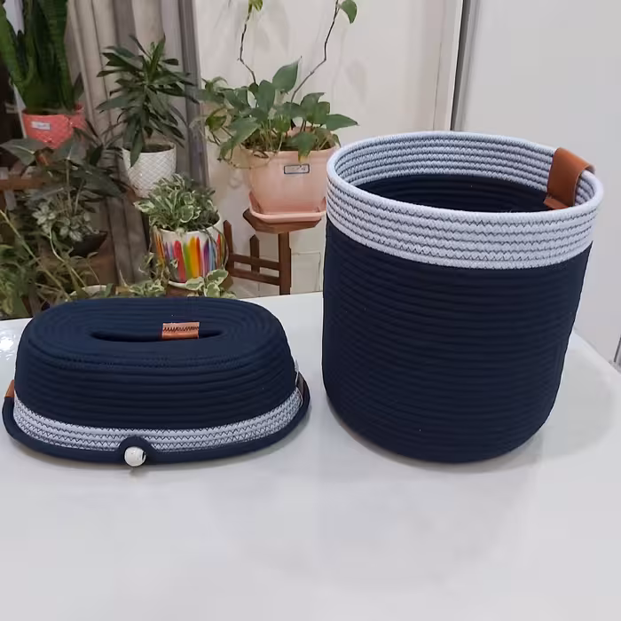  سبد زباله  و  جای  دستمال کاغذی ، رنگ سورمه ای