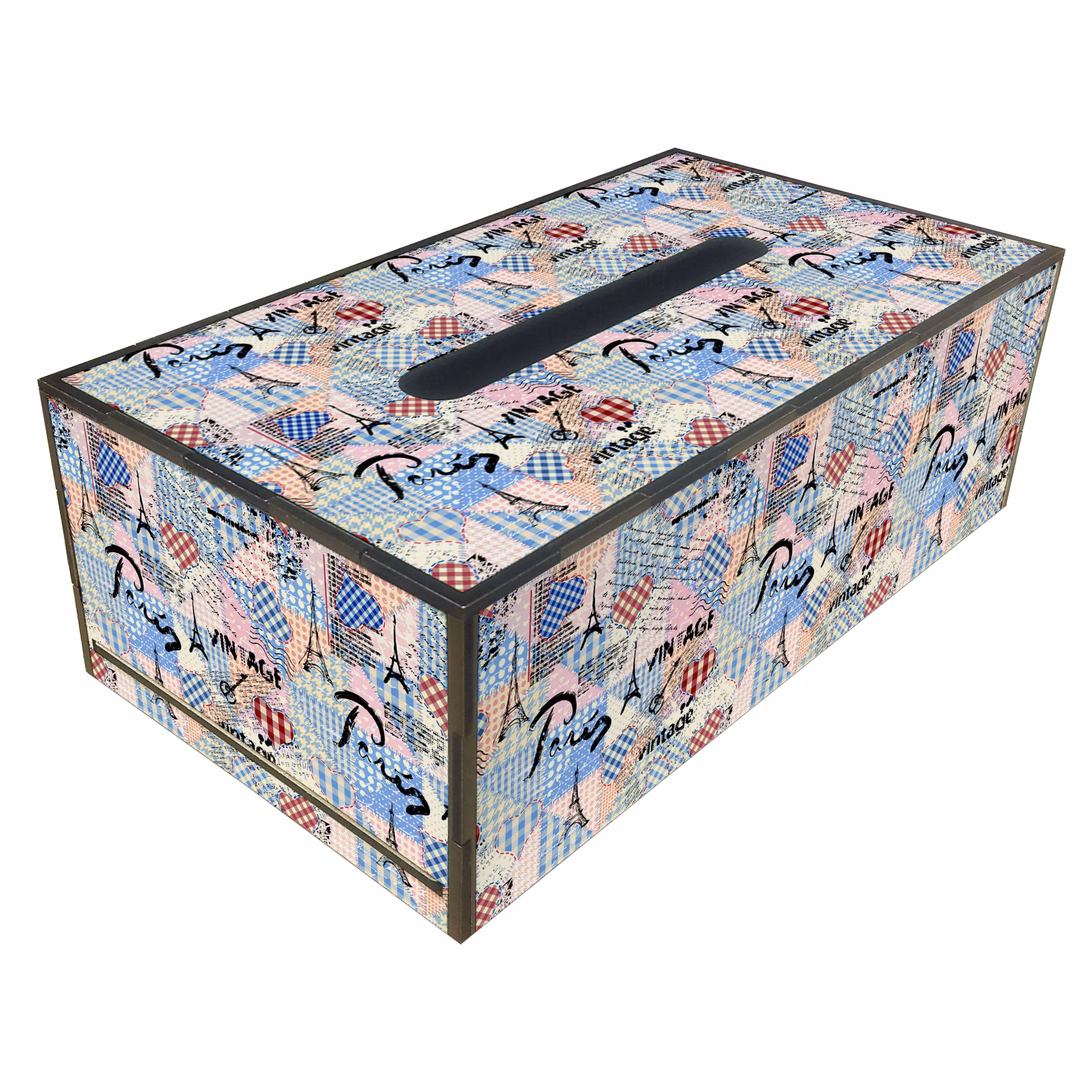 جعبه دستمال کاغذی چوبی طرح دار طرح پاریس مدل TB104A 